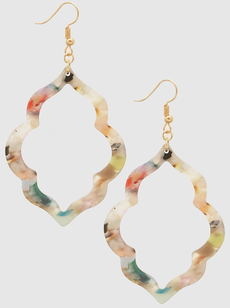 Hollow Quatrefoil Acetate Dangle Drop Earrings