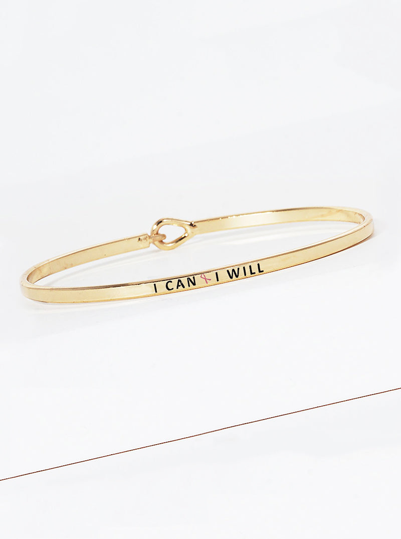 I Can I Will Engraved Inspirational Bangle Bracelet