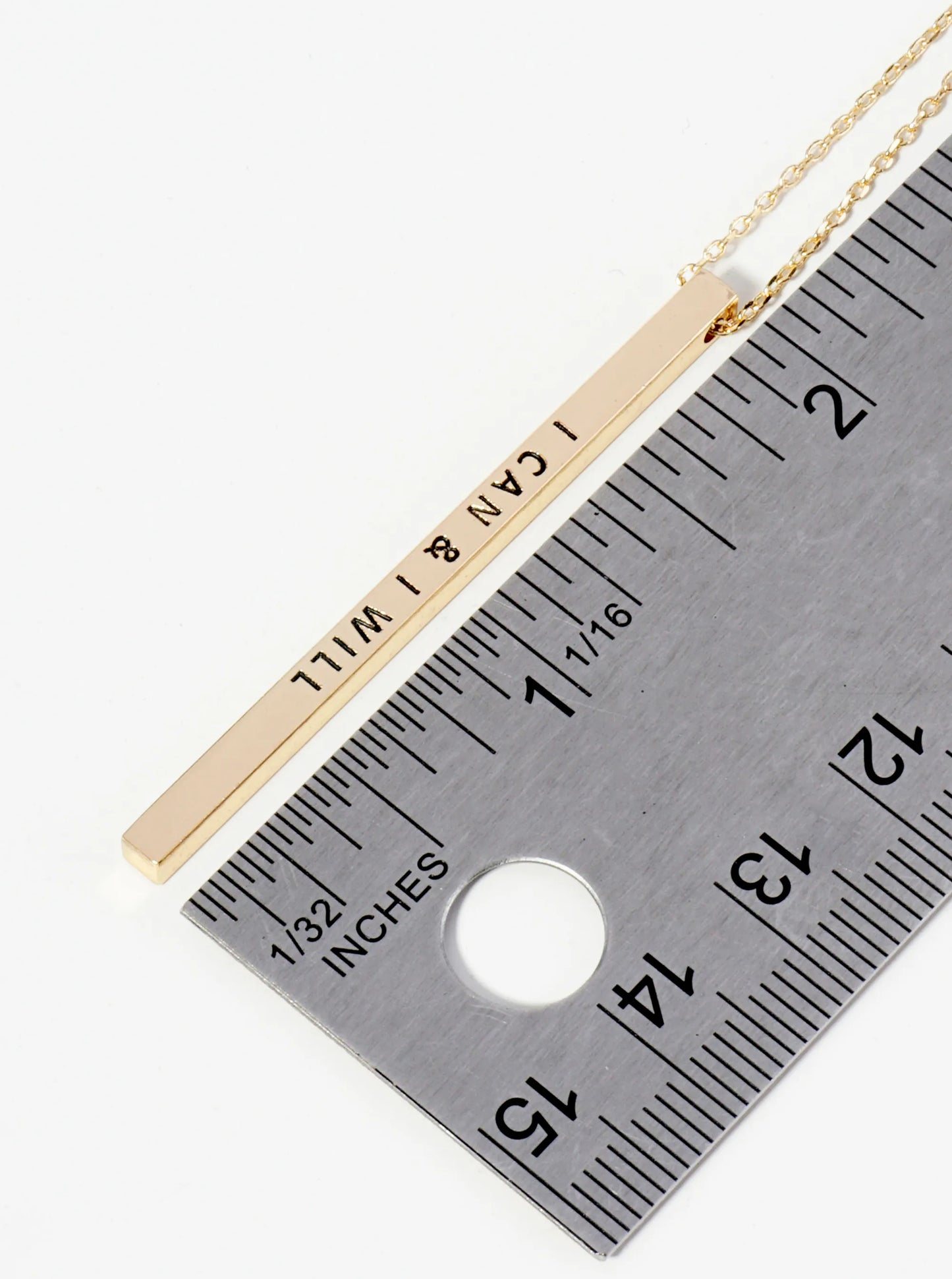 I Can And I Will Engraved Vertical Bar Pendant Inspirational Necklace