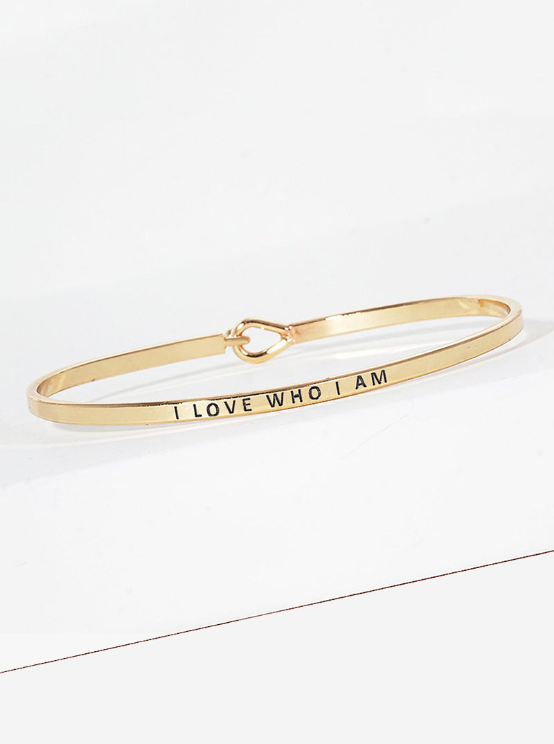 I Love Who I Am Engraved Inspirational Bangle Bracelet