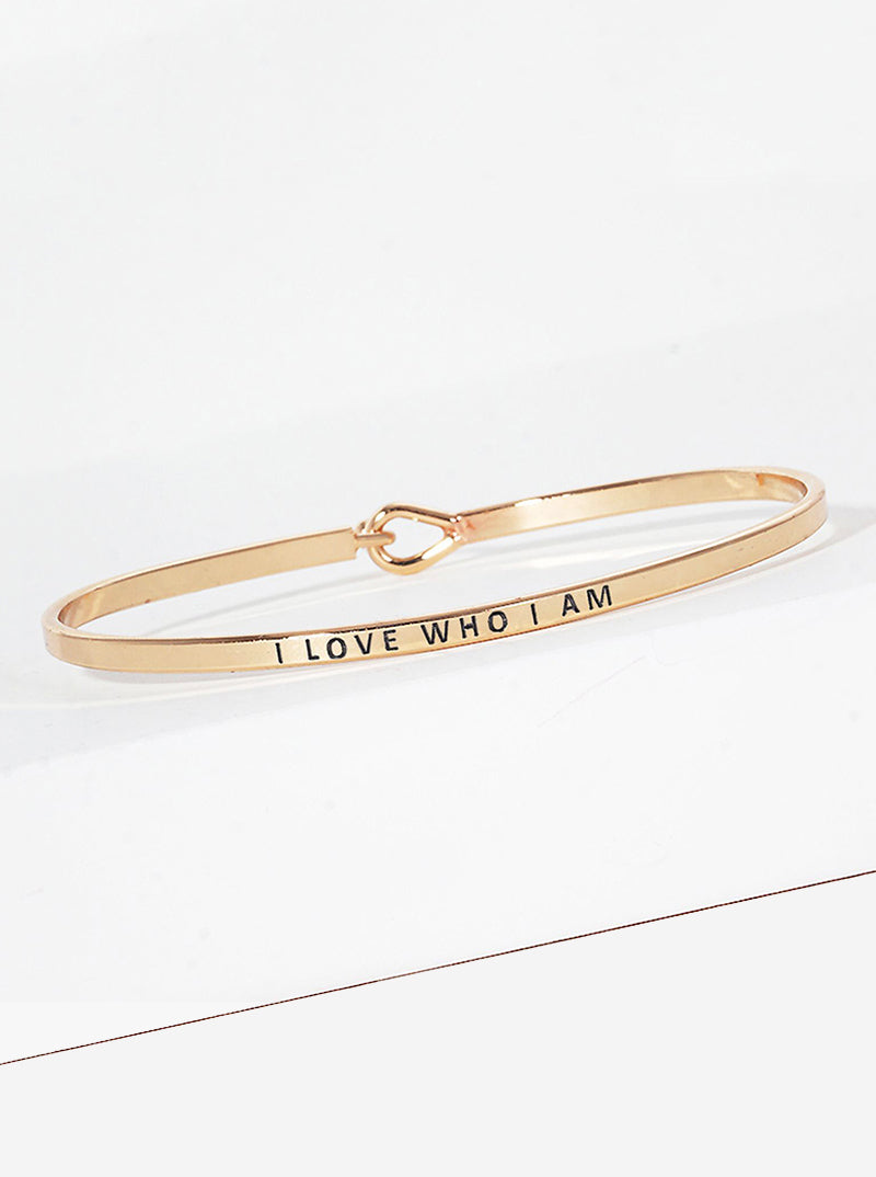 I Love Who I Am Engraved Inspirational Bangle Bracelet