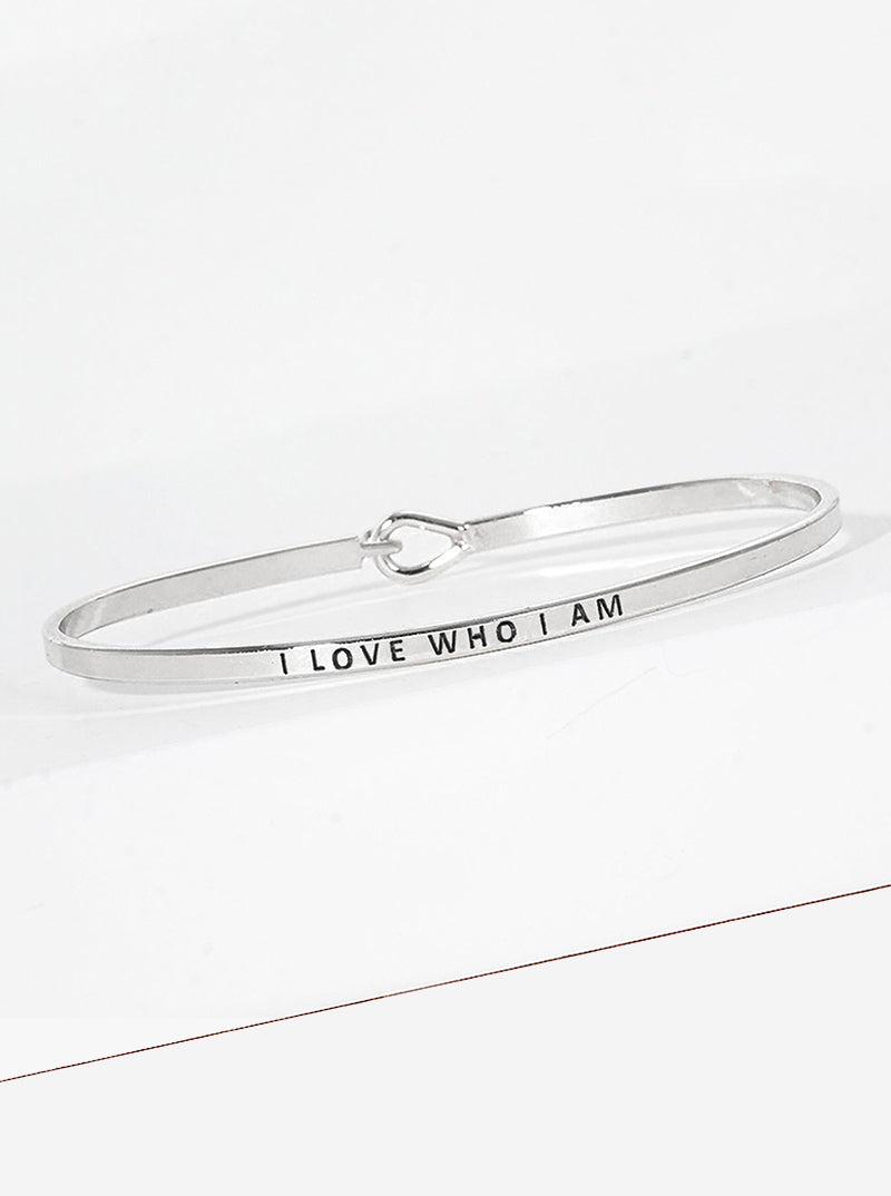 I Love Who I Am Engraved Inspirational Bangle Bracelet