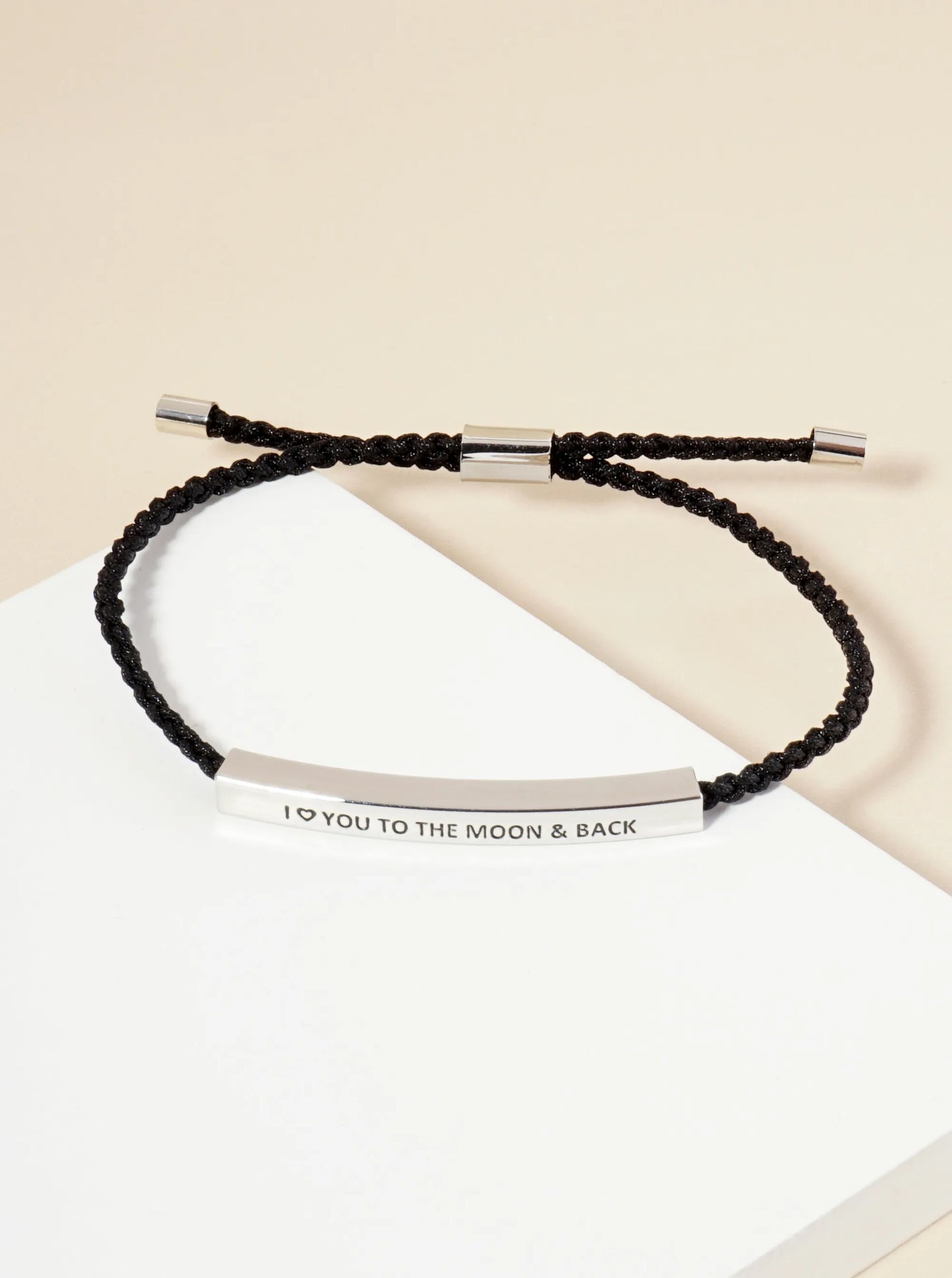 I Love You To The Moon And Back Engraved 18K Gold Dipped Curved Brass Tube Bar Adjustable Pull Tie Bracelet