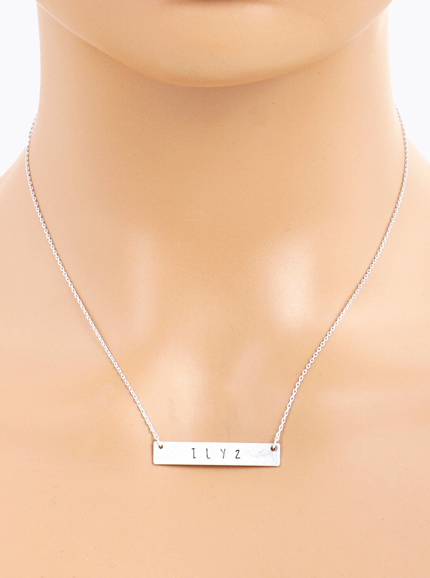 ILY2 I Love You Too Engraved Horizontal Bar Pendant Necklace