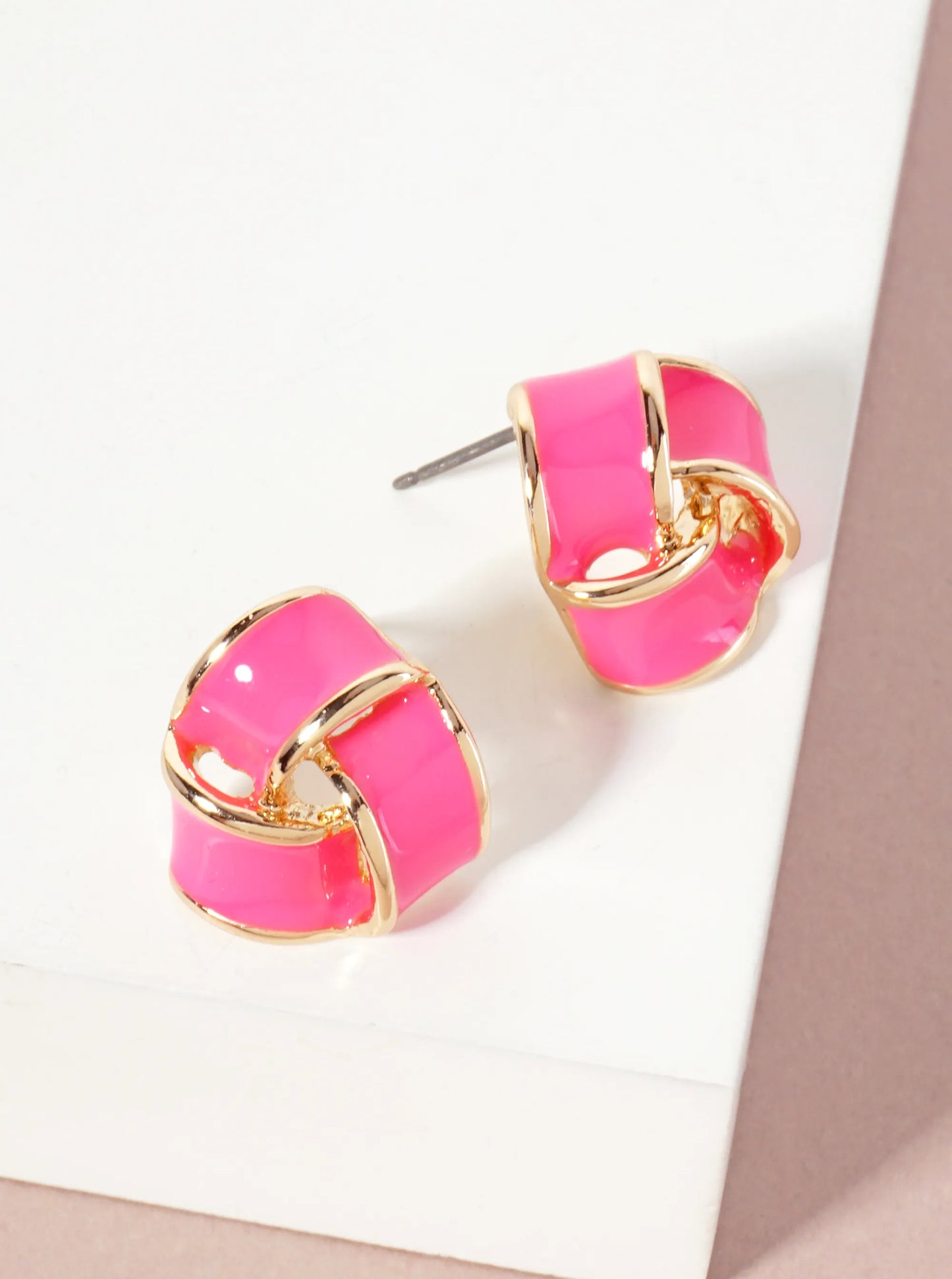 Interlinked Triangular 16mm Enamel Stud Earrings