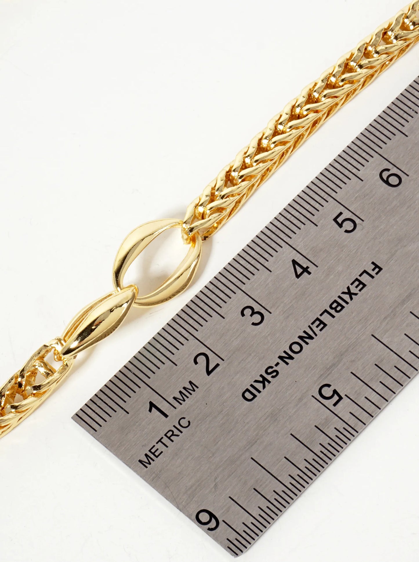 Interlocking Oval-Chain Accents 18K-Gold-Dipped 5mm Wheat-Chain Necklace
