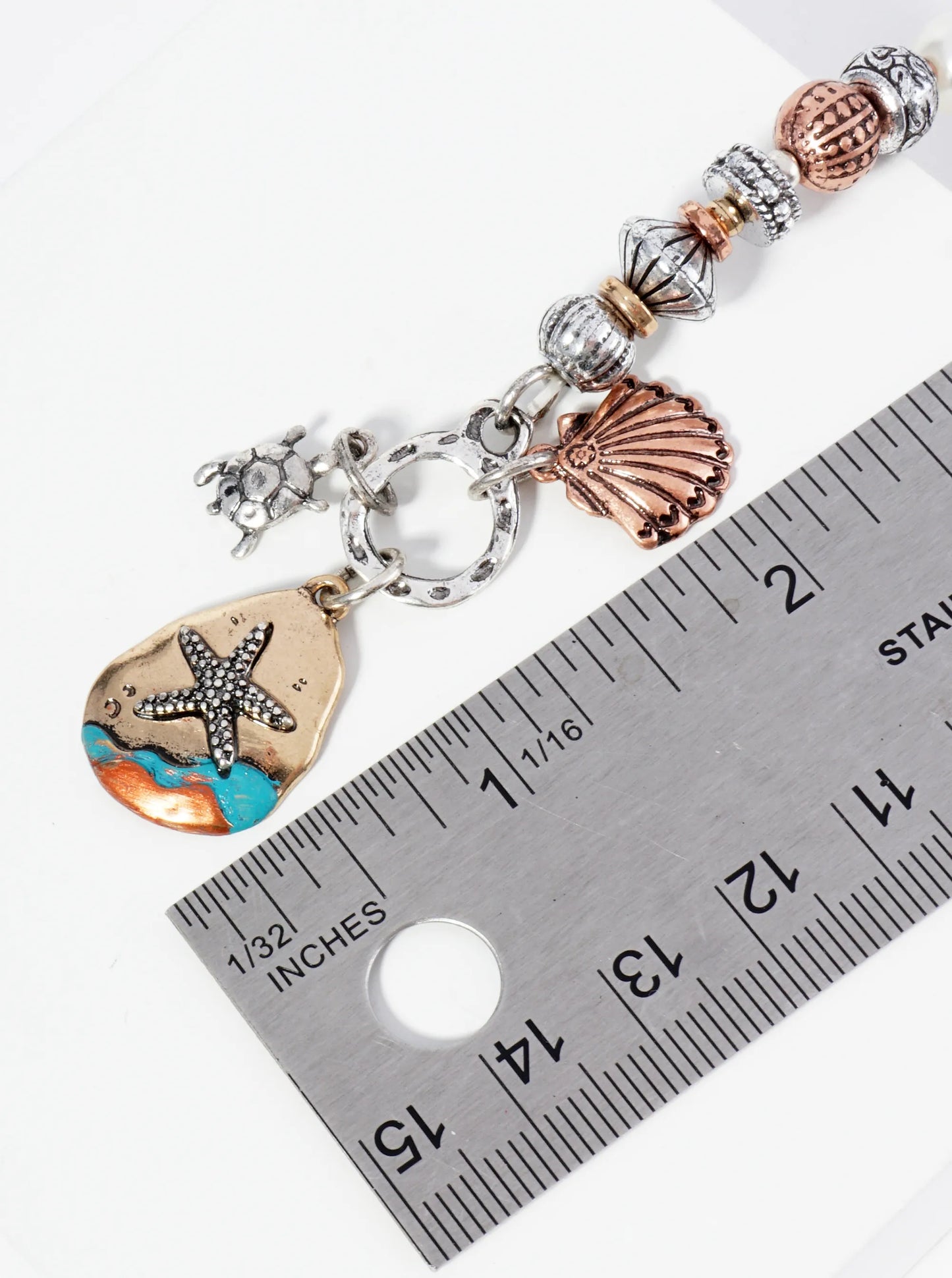 Intricately Patterned Beads Stretch Bracelet With Sea Life Charms