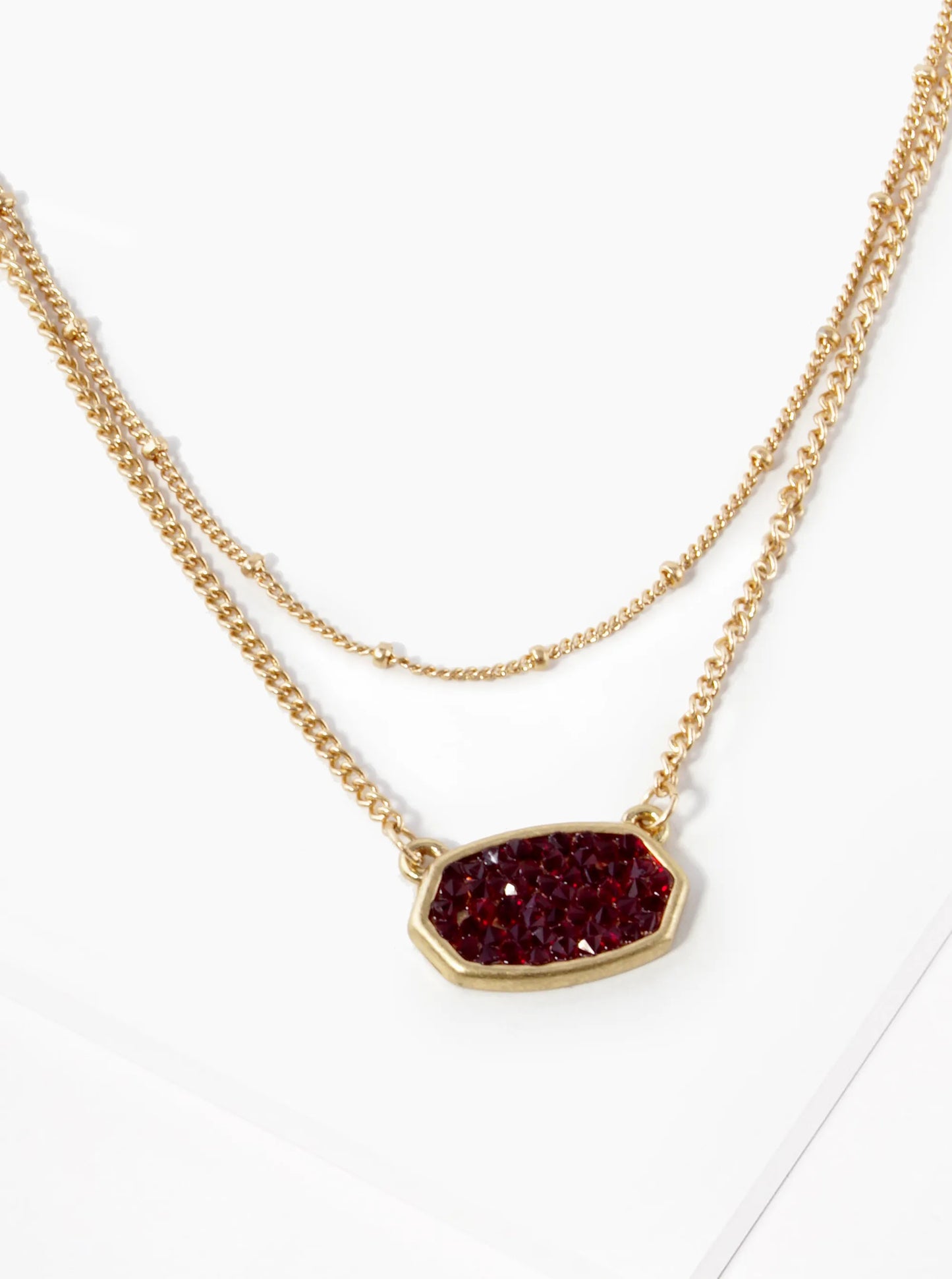 Irregular Stone Pave Pendant Dual Layered Necklace