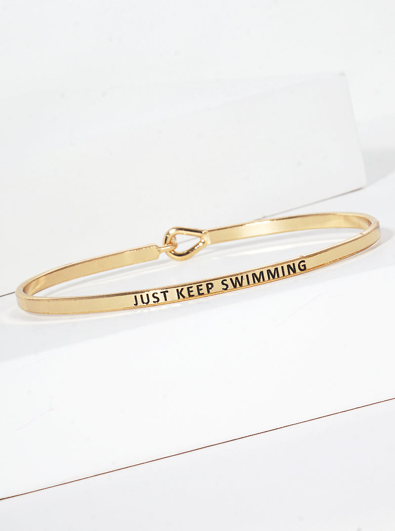 Just Keep Swimming Engraved Inspirational Bangle Bracelet