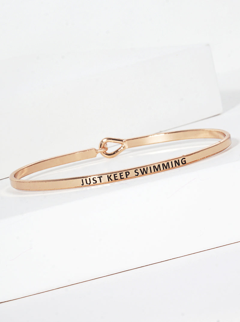 Just Keep Swimming Engraved Inspirational Bangle Bracelet