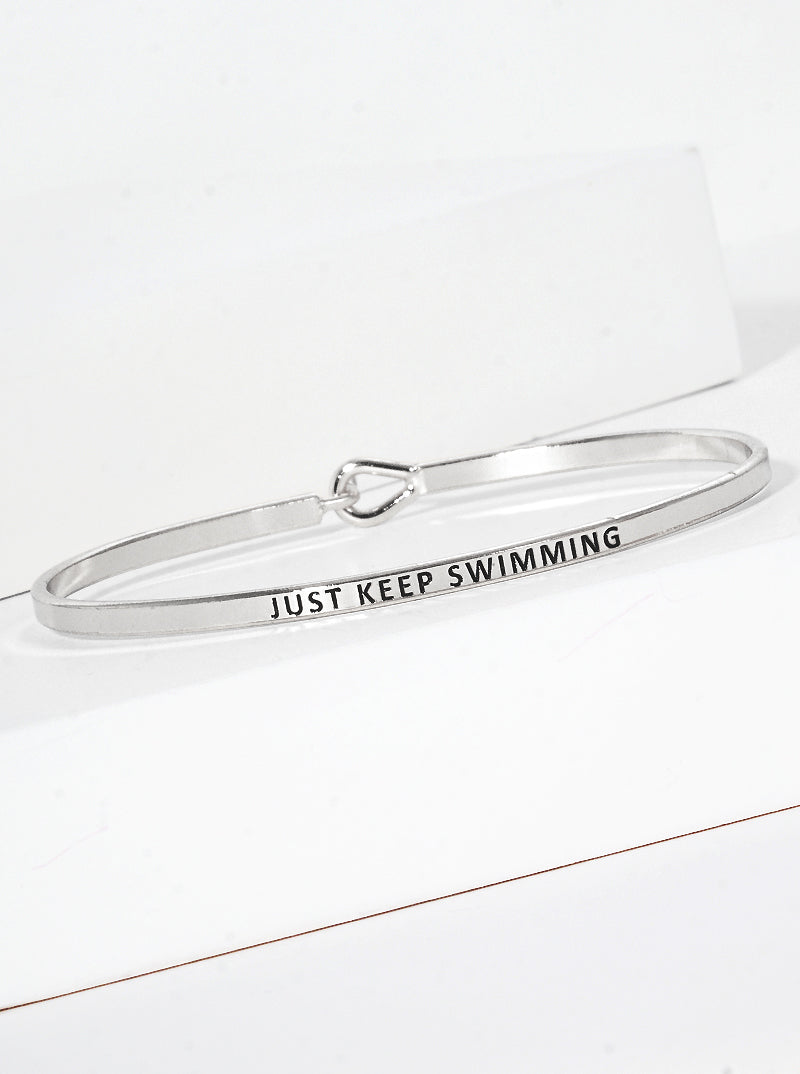 Just Keep Swimming Engraved Inspirational Bangle Bracelet