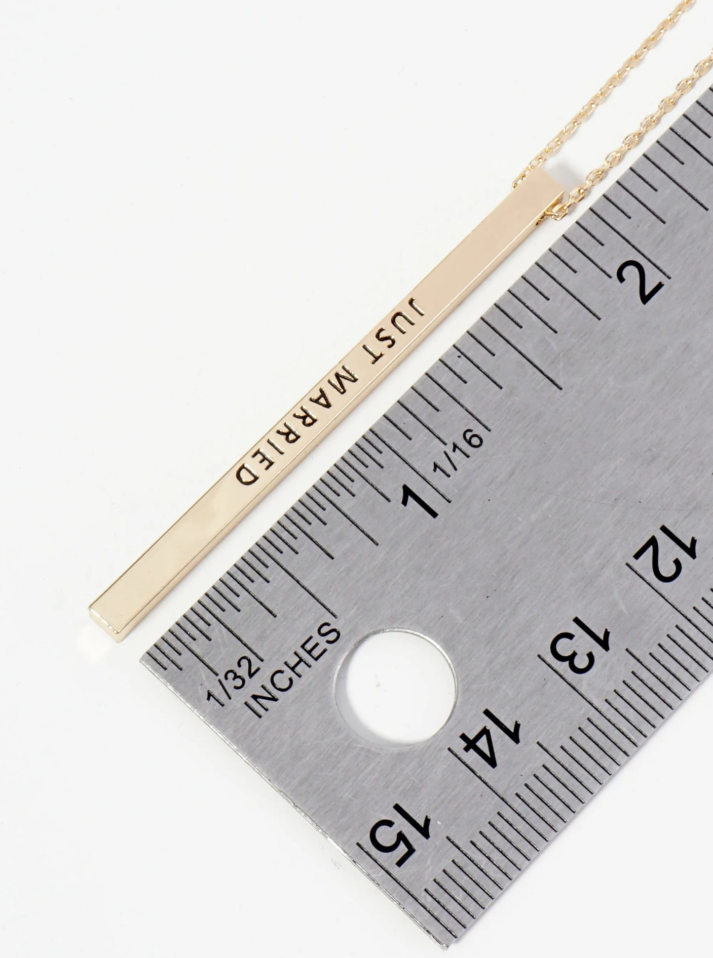 Just Married Engraved Vertical Bar Pendant Inspirational Necklace