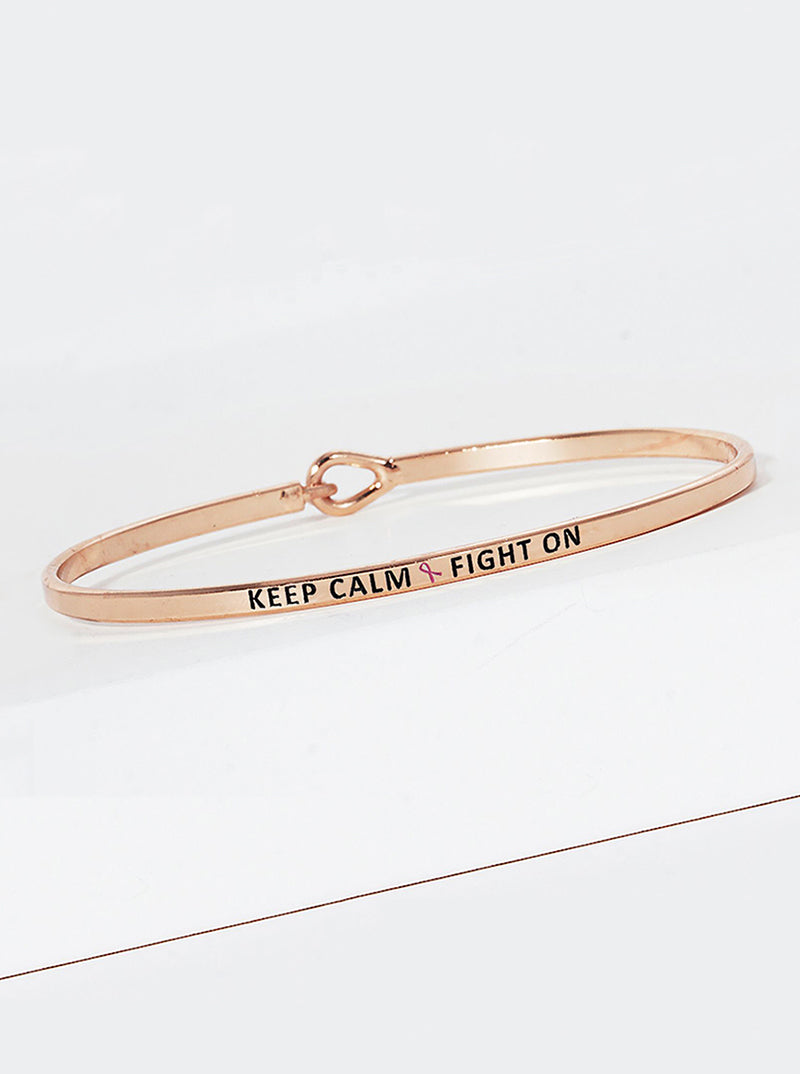Keep Calm Fight On Engraved Inspirational Bangle Bracelet