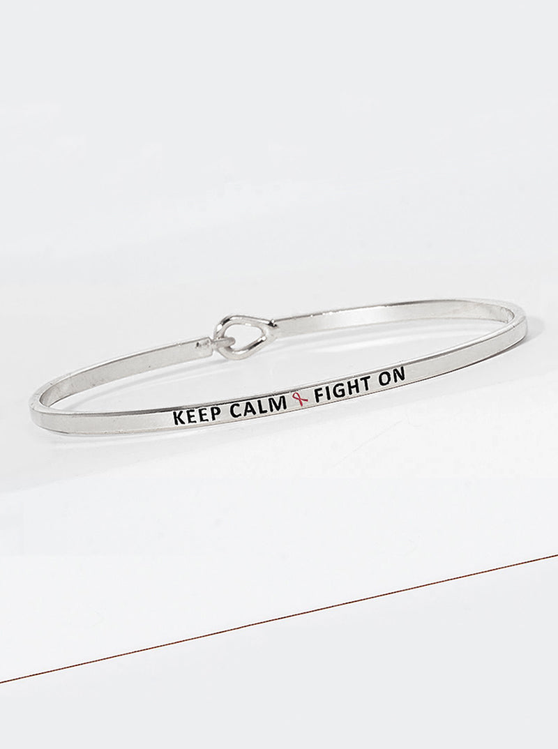 Keep Calm Fight On Engraved Inspirational Bangle Bracelet