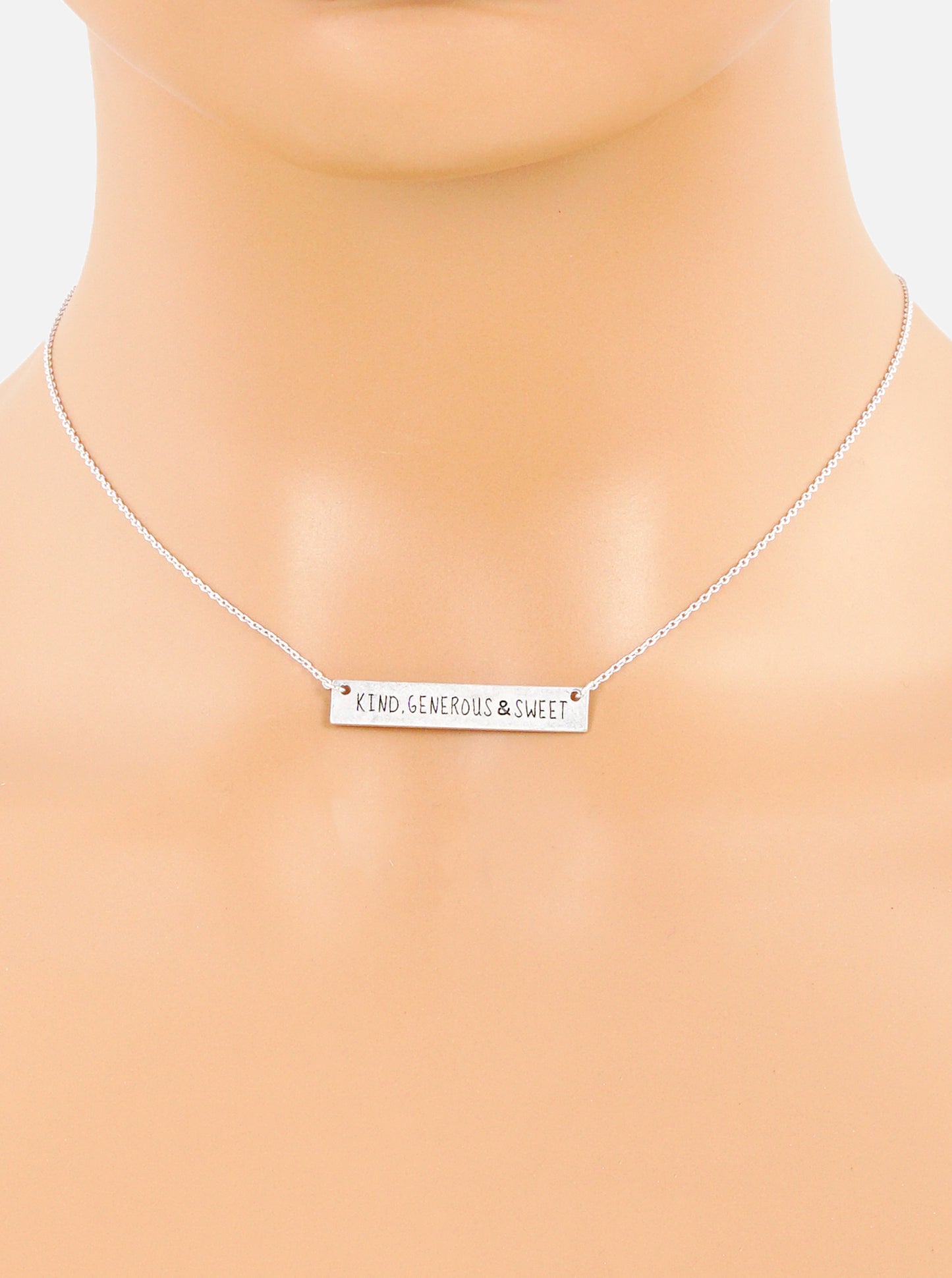 Kind Generous And Sweet Engraved Horizontal Bar Pendant Necklace