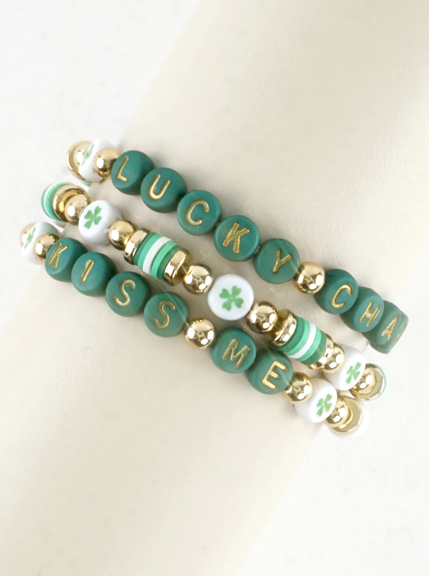 Kiss Me Lucky Charm Clay Beads Stretch Bracelets