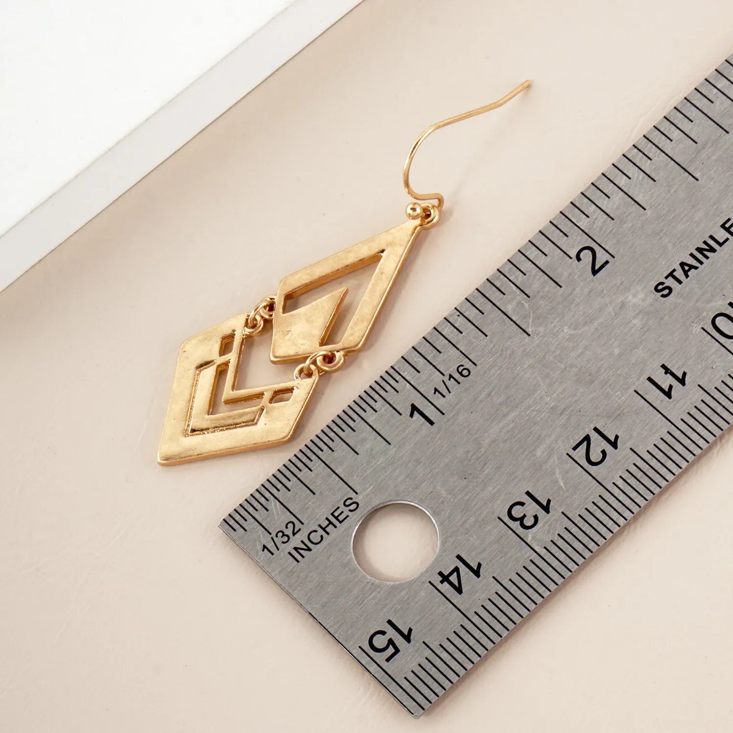 Layered Diamond Shape Geometric Dangle Earrings