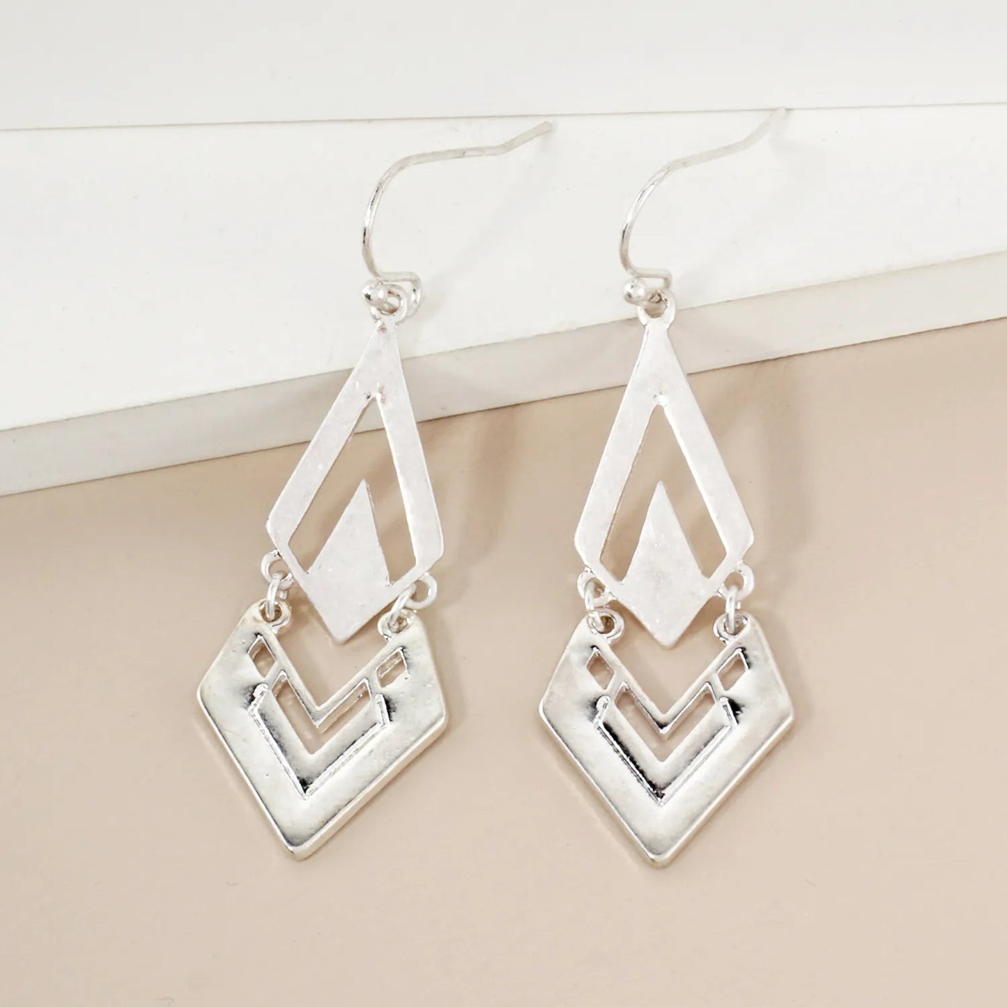 Layered Diamond Shape Geometric Dangle Earrings