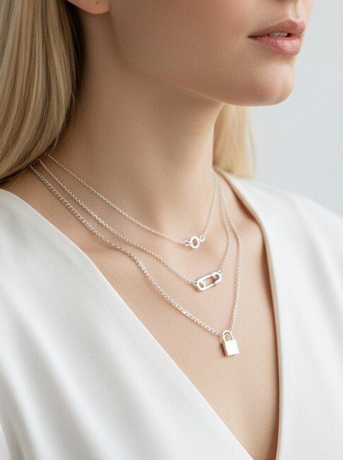 Layered Lock Charm Matte Necklace
