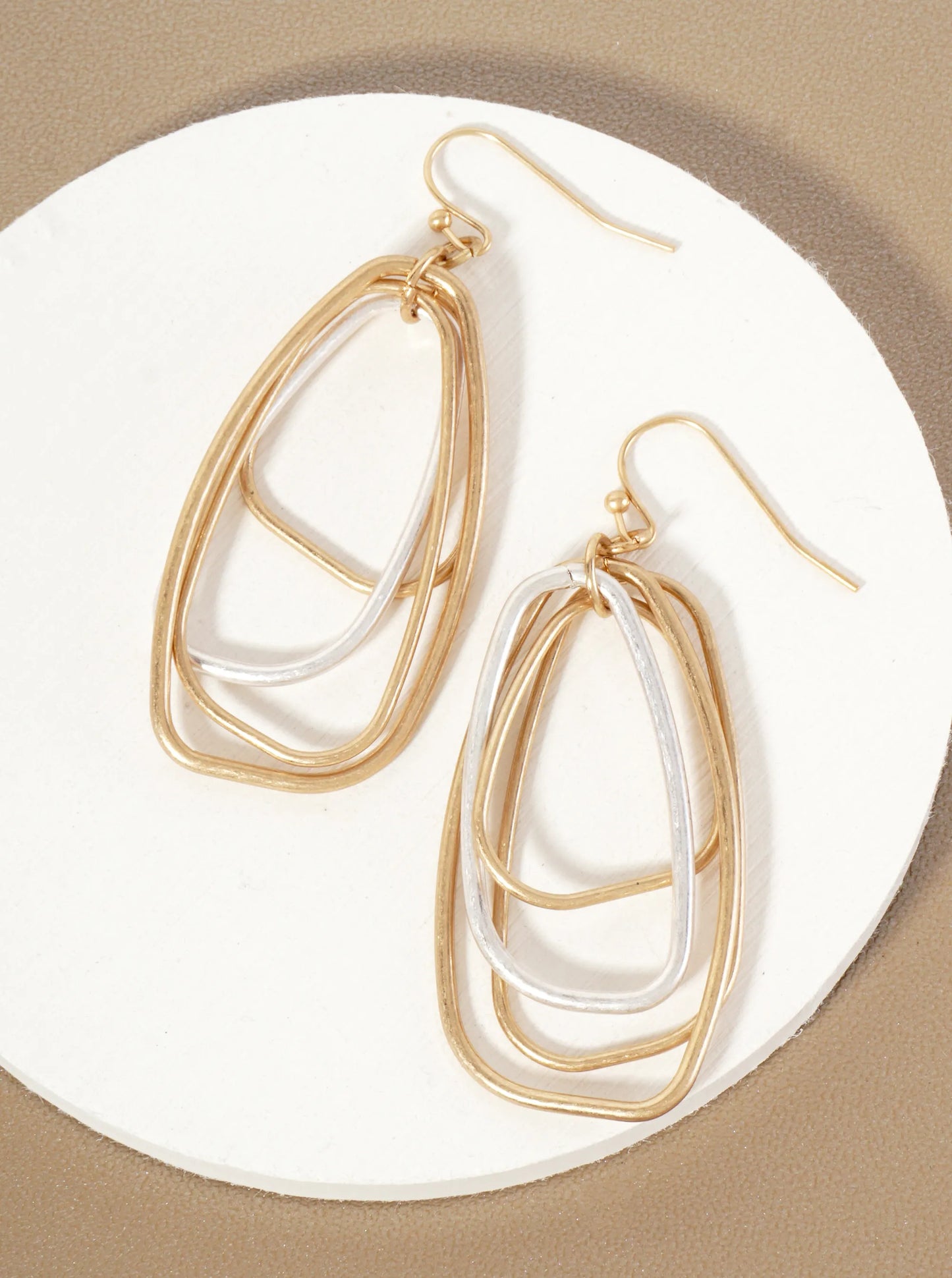 Layered Metal Organic Shape Dangle Drop Earrings