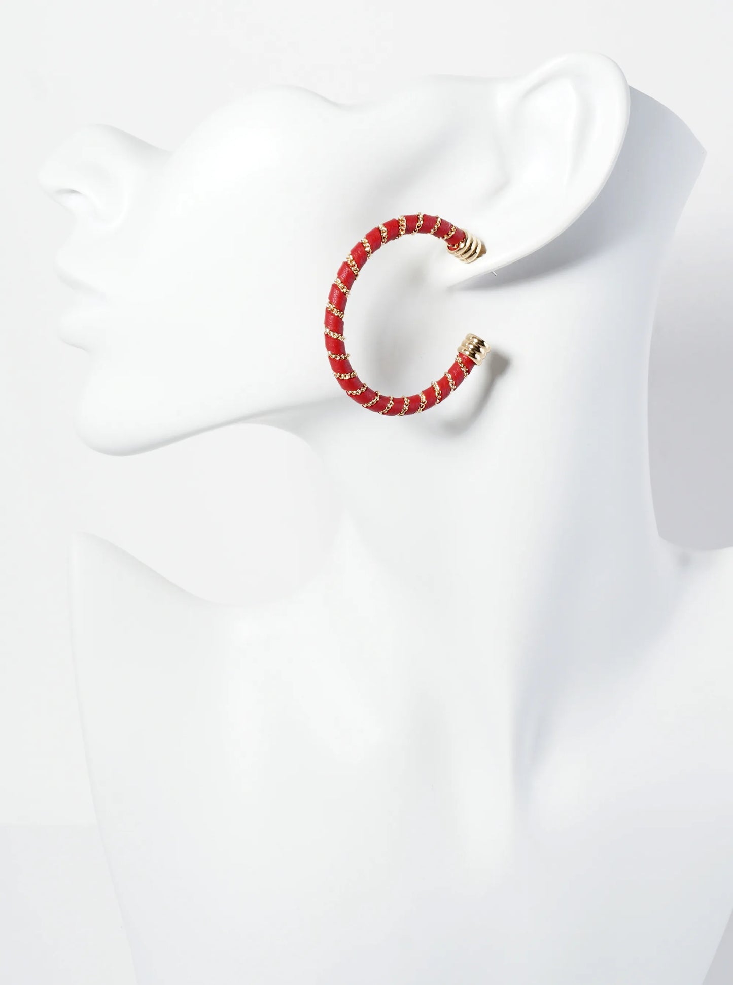 Leatherette And Chain Wrapped 40mm Open Hoop Earrings