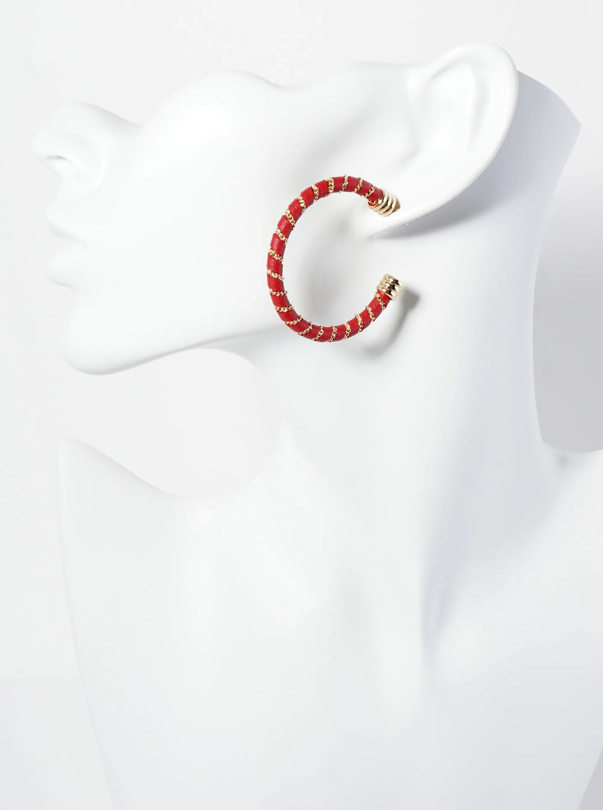 Leatherette And Chain Wrapped 40mm Open Hoop Earrings