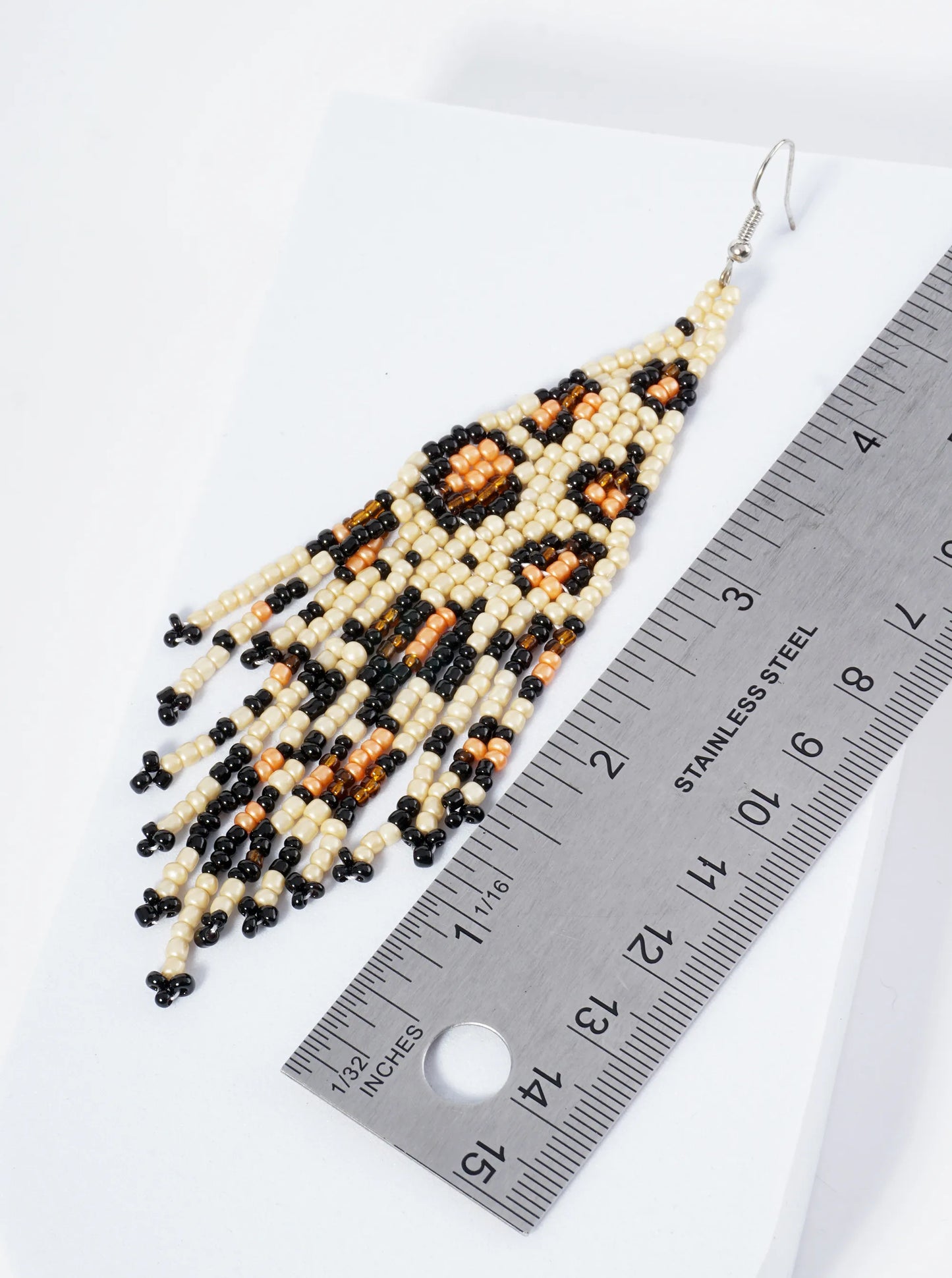 Leopard Pattern Seed Beaded Fringe Dangle Drop Earrings
