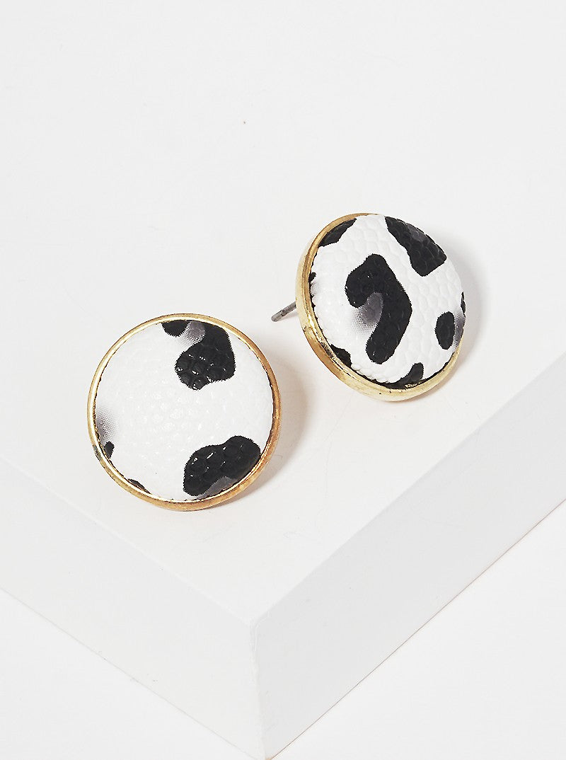 Leopard Printed Leatherette Hemisphere Post Stud Earrings