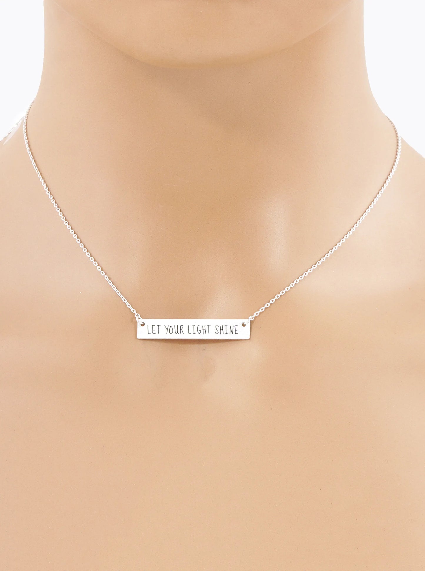 Let Your Light Shine Engraved Horizontal Bar Pendant Necklace
