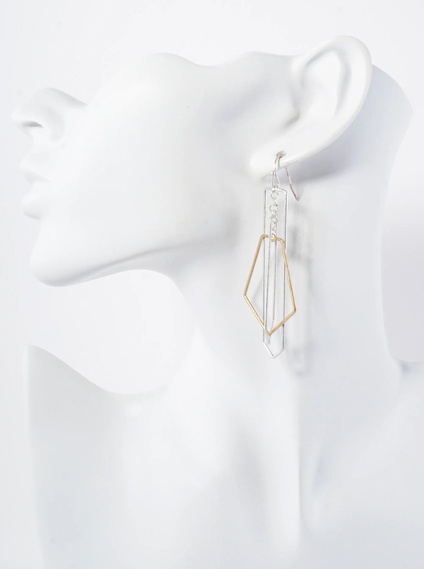 Lightweight Three Interlocking Brass Geometric Wire Shapes Dangle Earrings