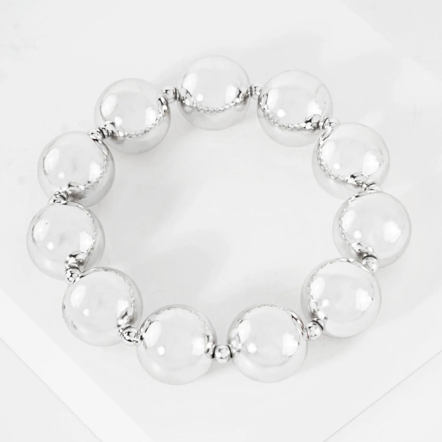 Linked 15mm Metallic Ball Beads Chunky Stretch Bracelet