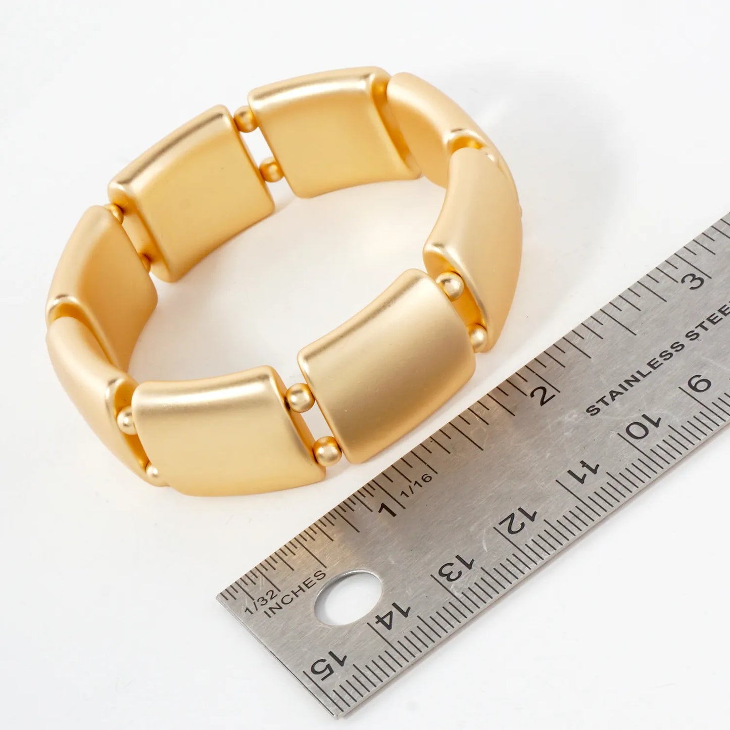 Linked Hollow Rectangle Metallic Chunky Stretch Bangle Bracelet