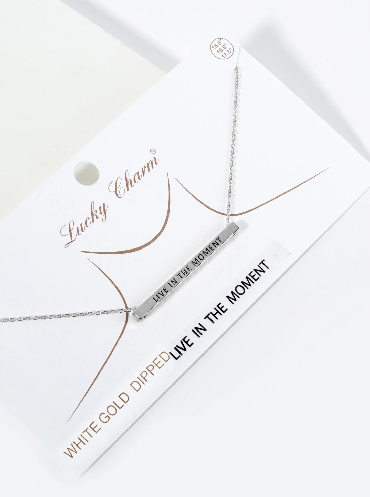 Live In The Moment Engraved 18K Gold Dipped Horizontal Brass Bar Pendant Inspirational Necklace