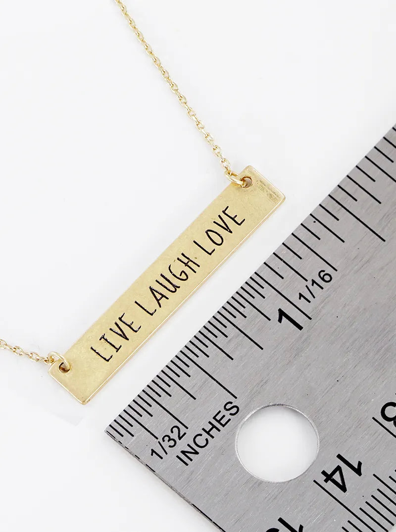 Live Laugh Love Engraved Rectangle Pendant Inspirational Necklace