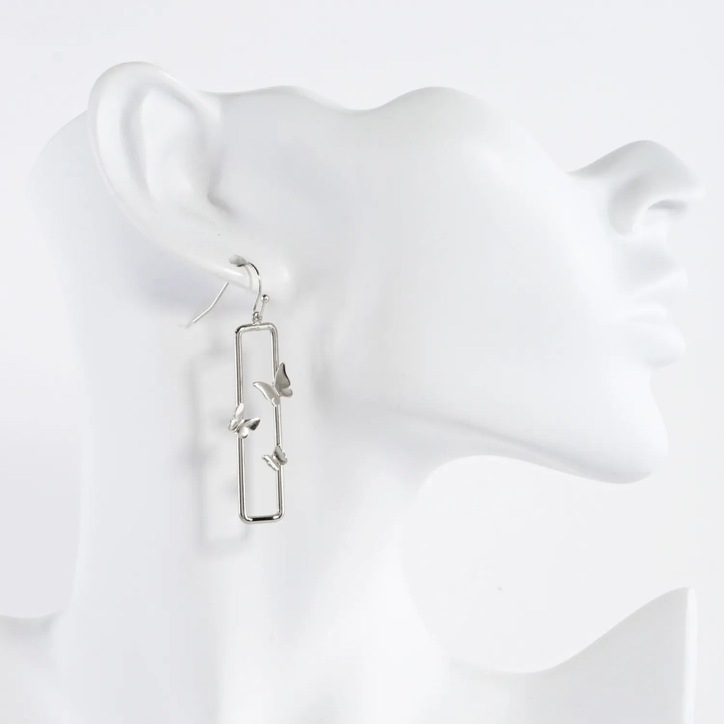 Long Rectangular Drop Earrings With Three Butterflies