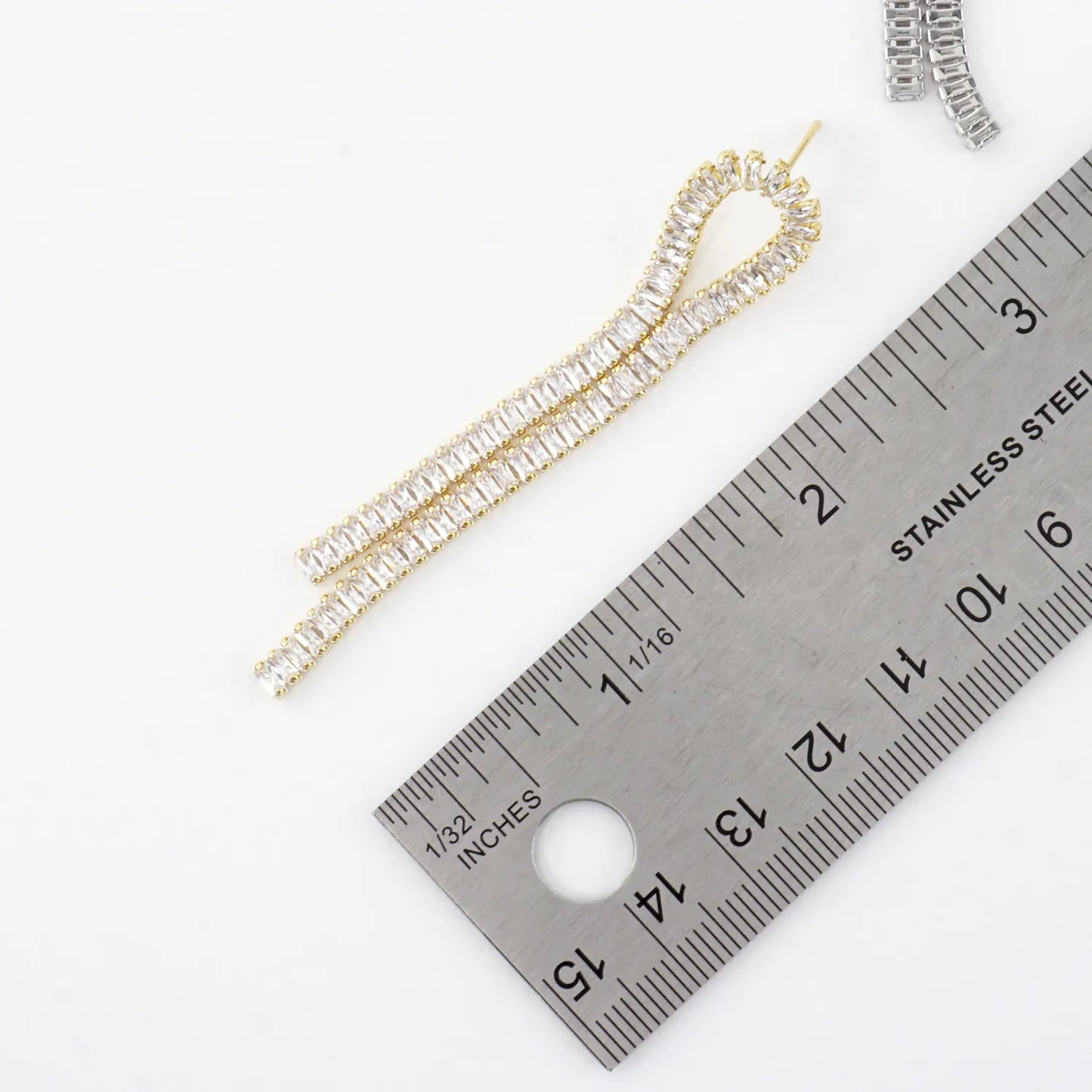 Looped Dangle Earrings With Lined Rectangular CZ