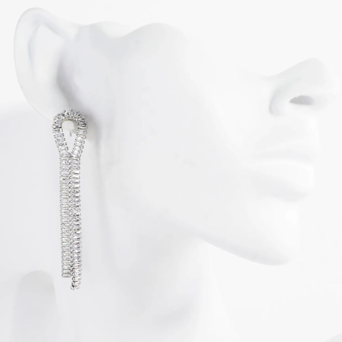 Looped Dangle Earrings With Lined Rectangular CZ