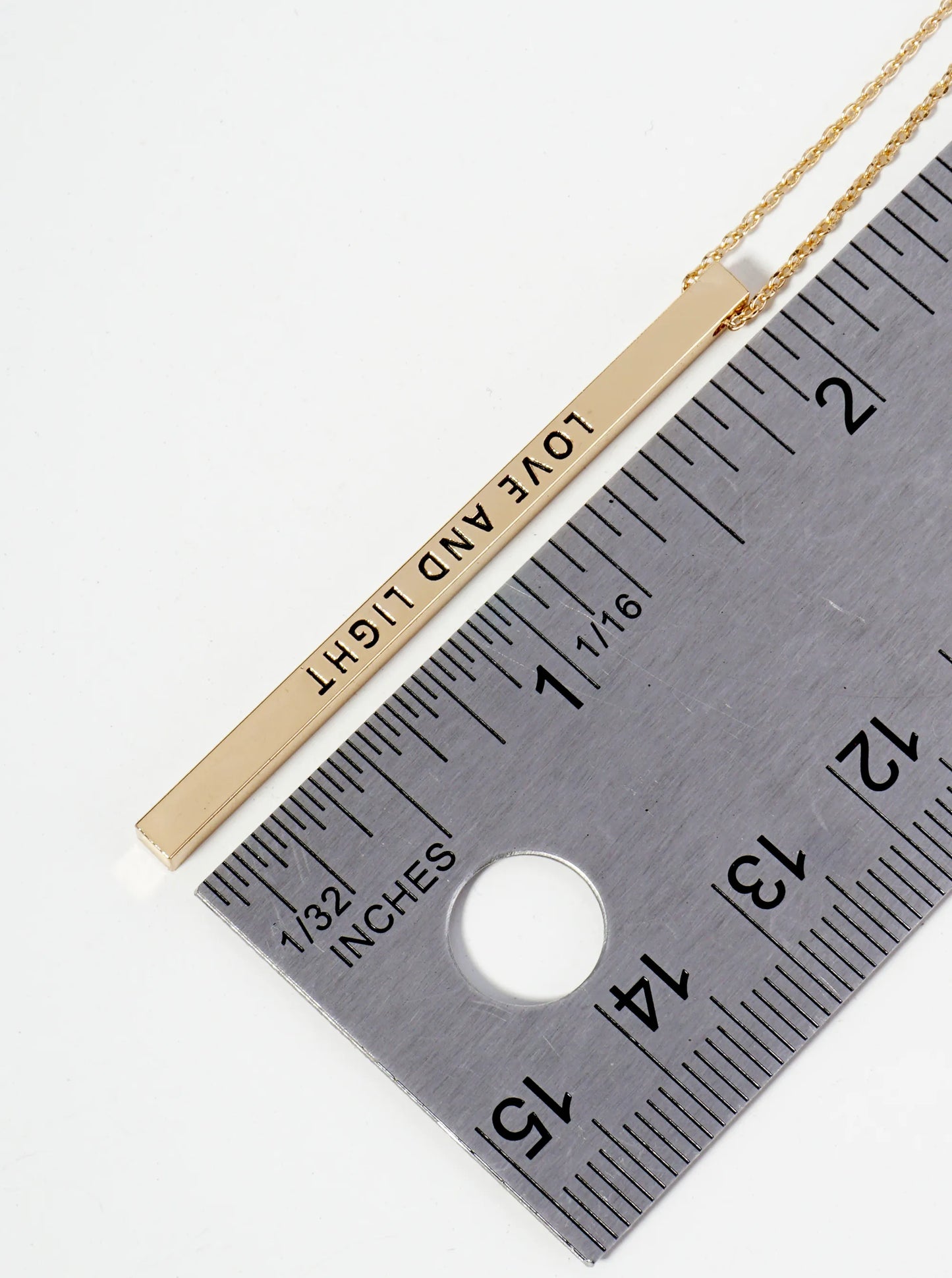 Love And Light Engraved Vertical Bar Pendant Inspirational Necklace