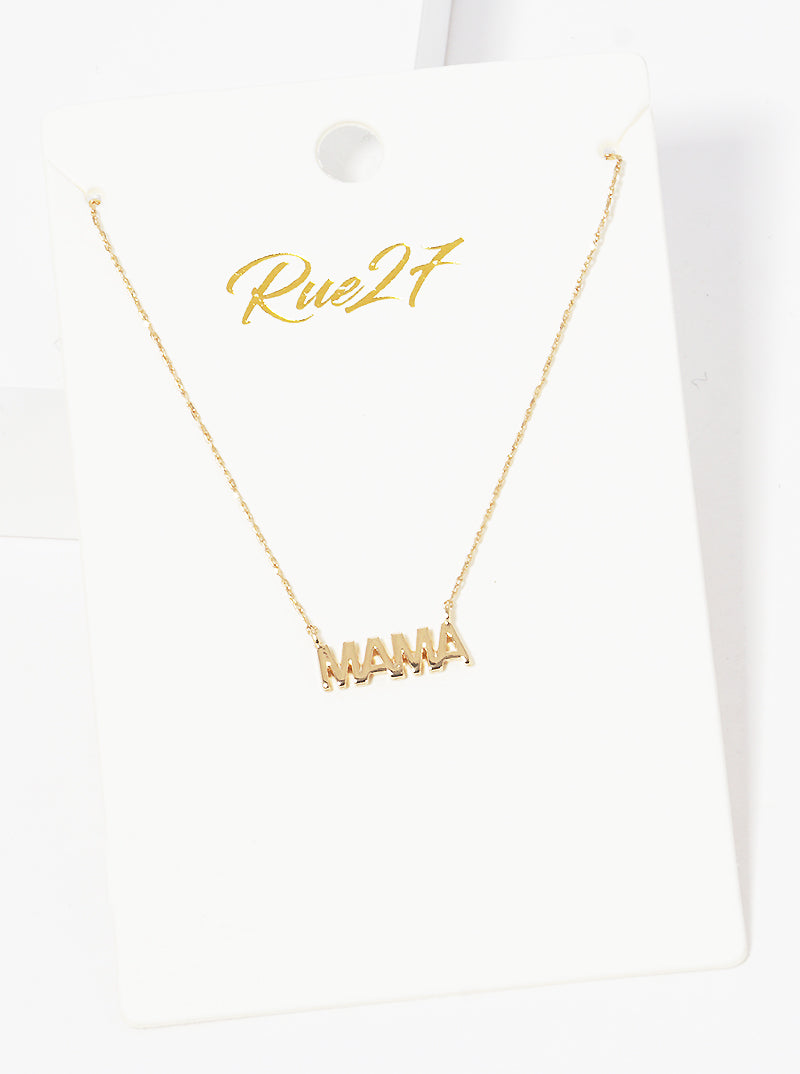 MAMA Word Pendant Brass Necklace