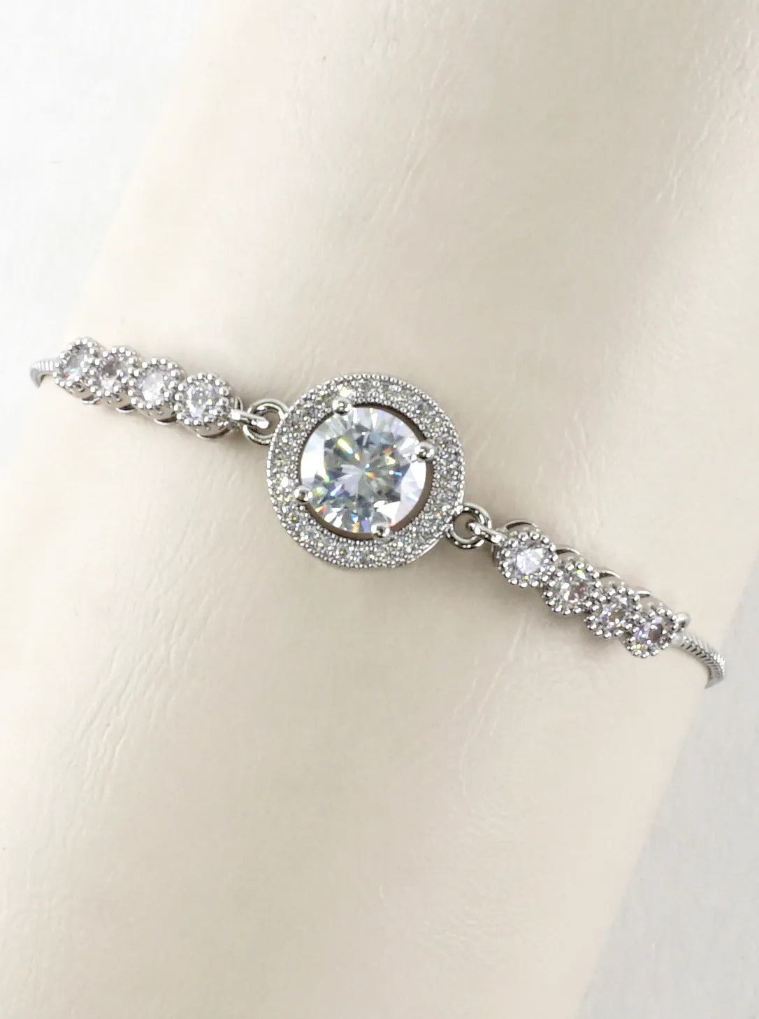 Round Halo CZ Bolo Pull Tie Bracelet