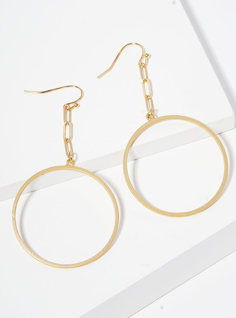 METAL CHAIN WITH HOLLOW ROUND DANGLE DROP EARRINGS
