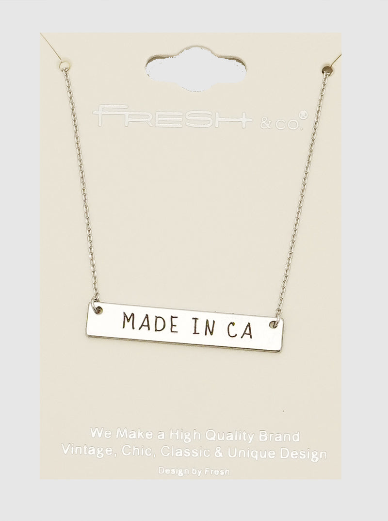 Made In CA California Engraved Rectangle Pendant Necklace