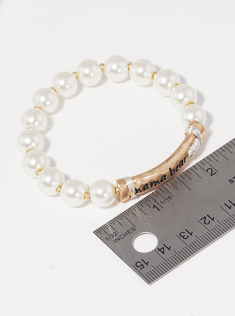 Mama Bear Engraved Wire Wrapped Acylic Pearl Stretch Bracelet