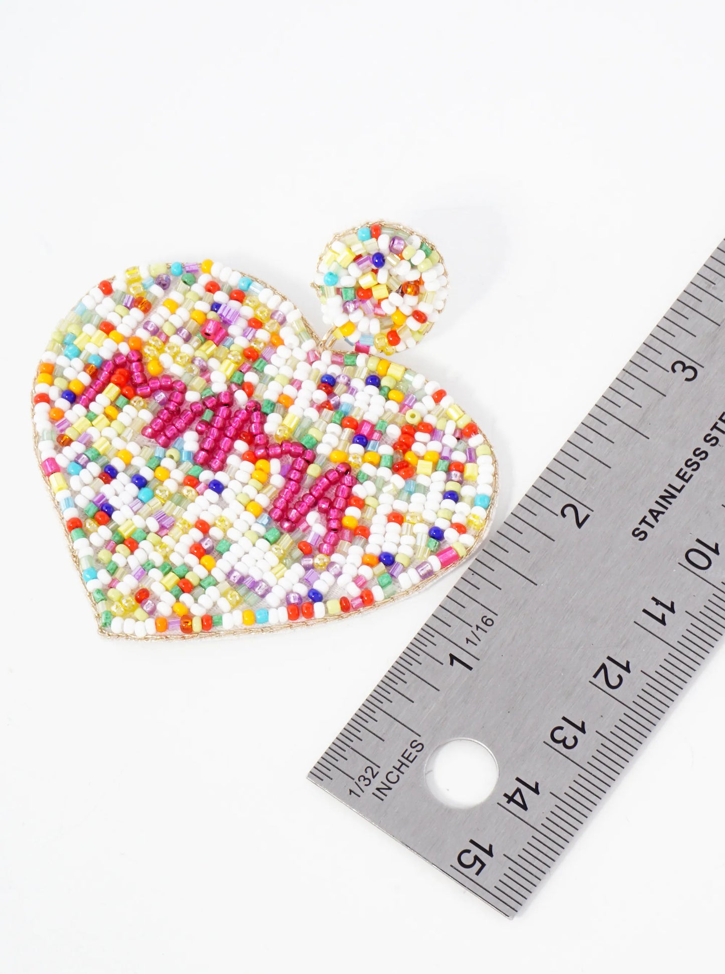 Mama Seed-Beaded Big Heart Mothers-Day Statement Earrings