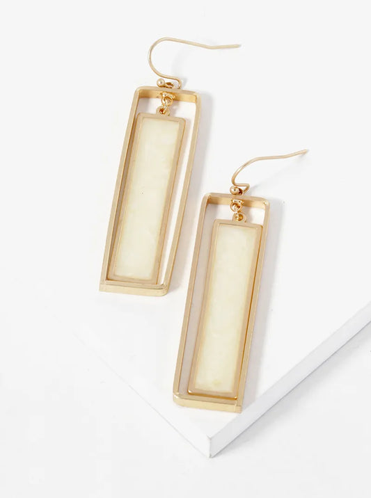 Marble Enamel Filled Double Rectangle Dangle Drop Earrings