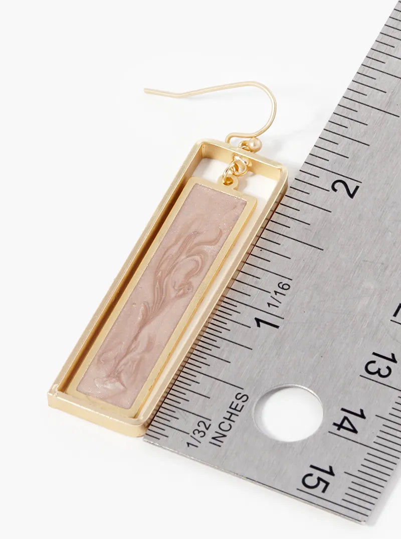 Marble Enamel Filled Double Rectangle Dangle Drop Earrings