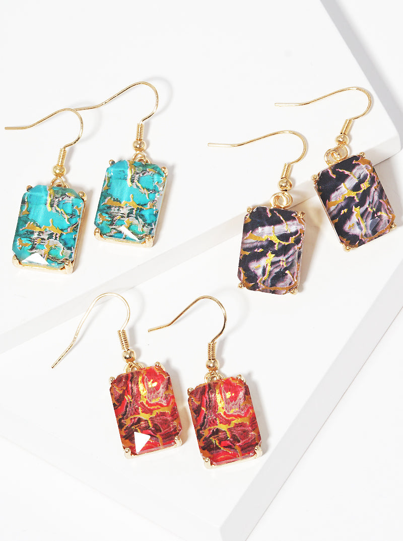 Marbled Rectangle Stone Dangle Drop Earrings