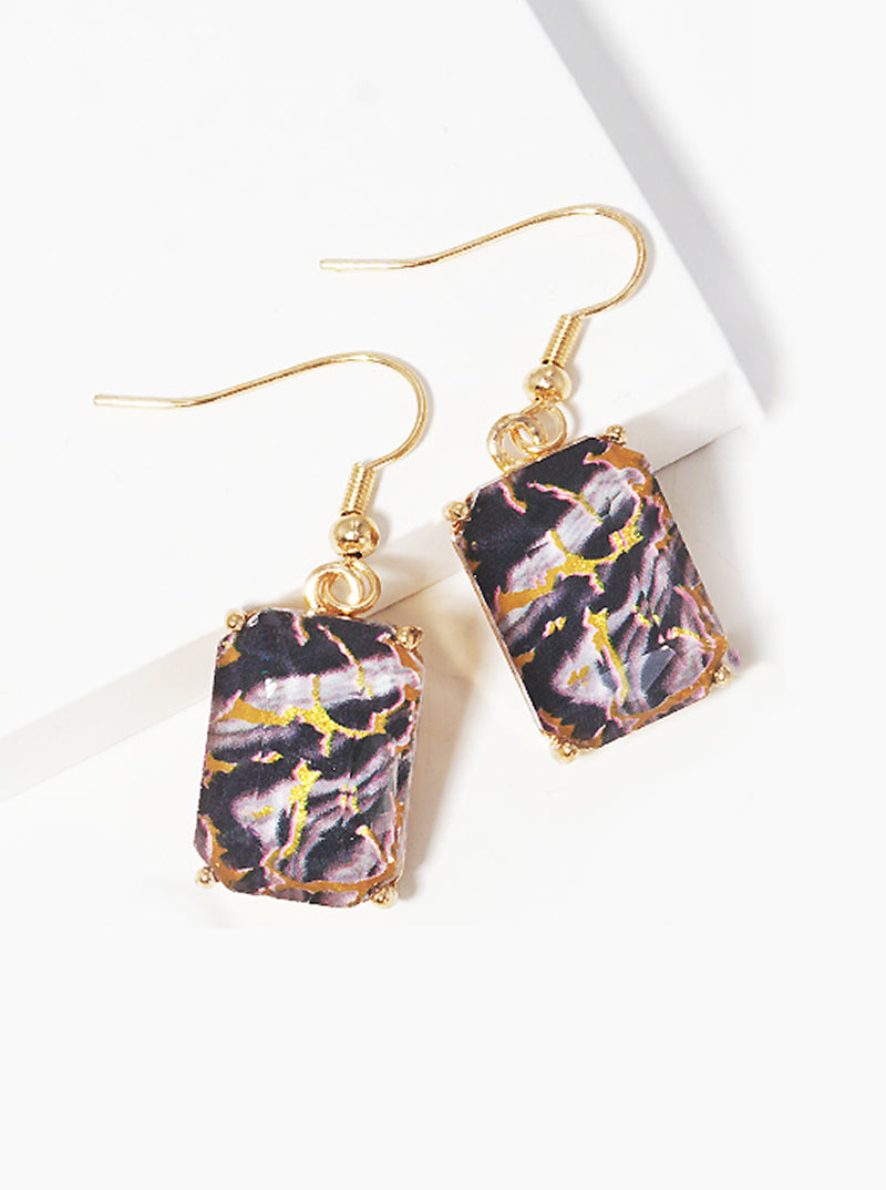 Marbled Rectangle Stone Dangle Drop Earrings