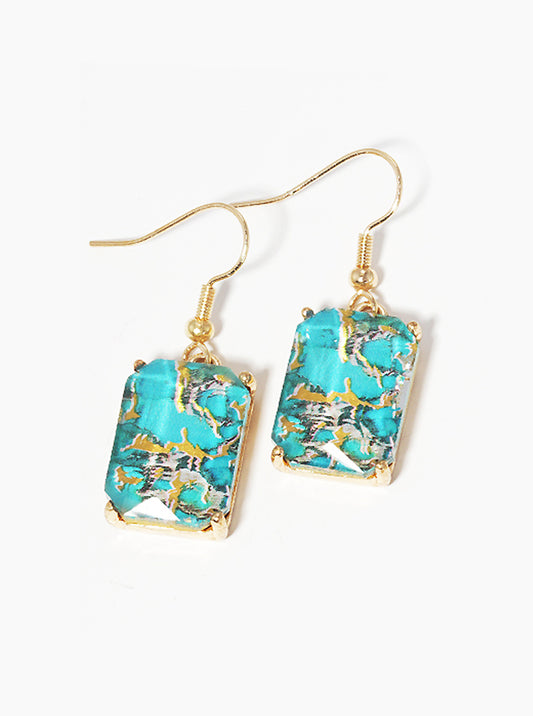 Glitter Leatherette Moroccan Shape Fish Hook Dangle Drop Earrings