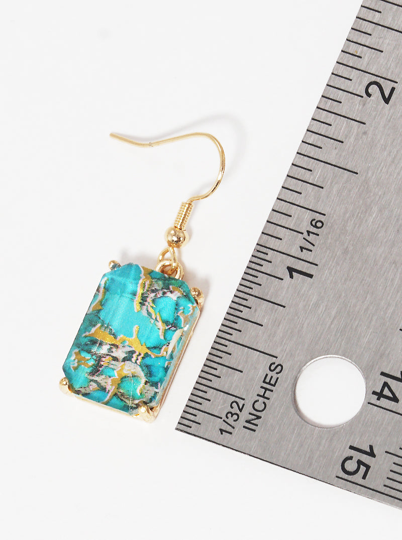 Marbled Rectangle Stone Dangle Drop Earrings